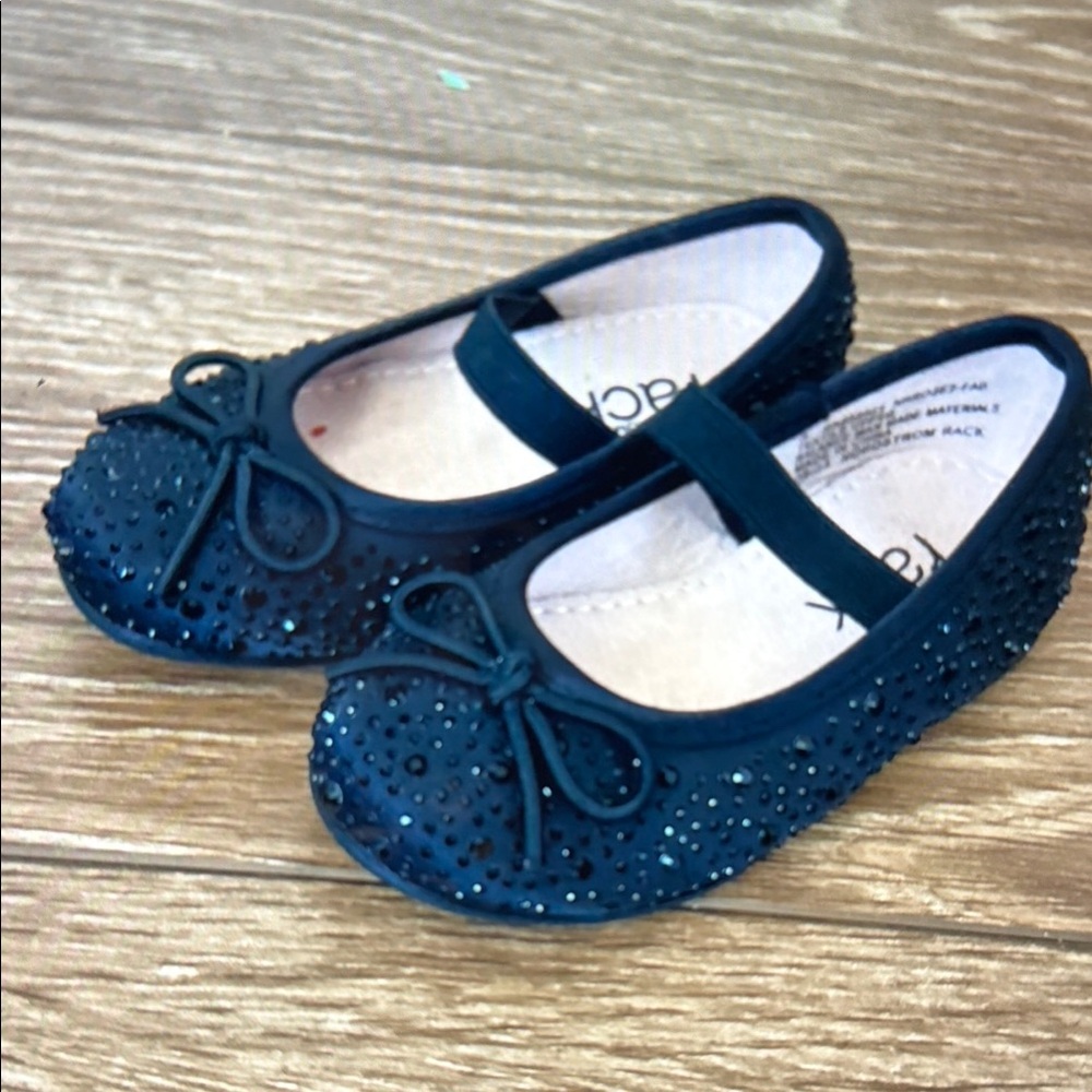 Nordstrom Girls Navy Blue Mary Jane Flats with Bow and Rhinestones